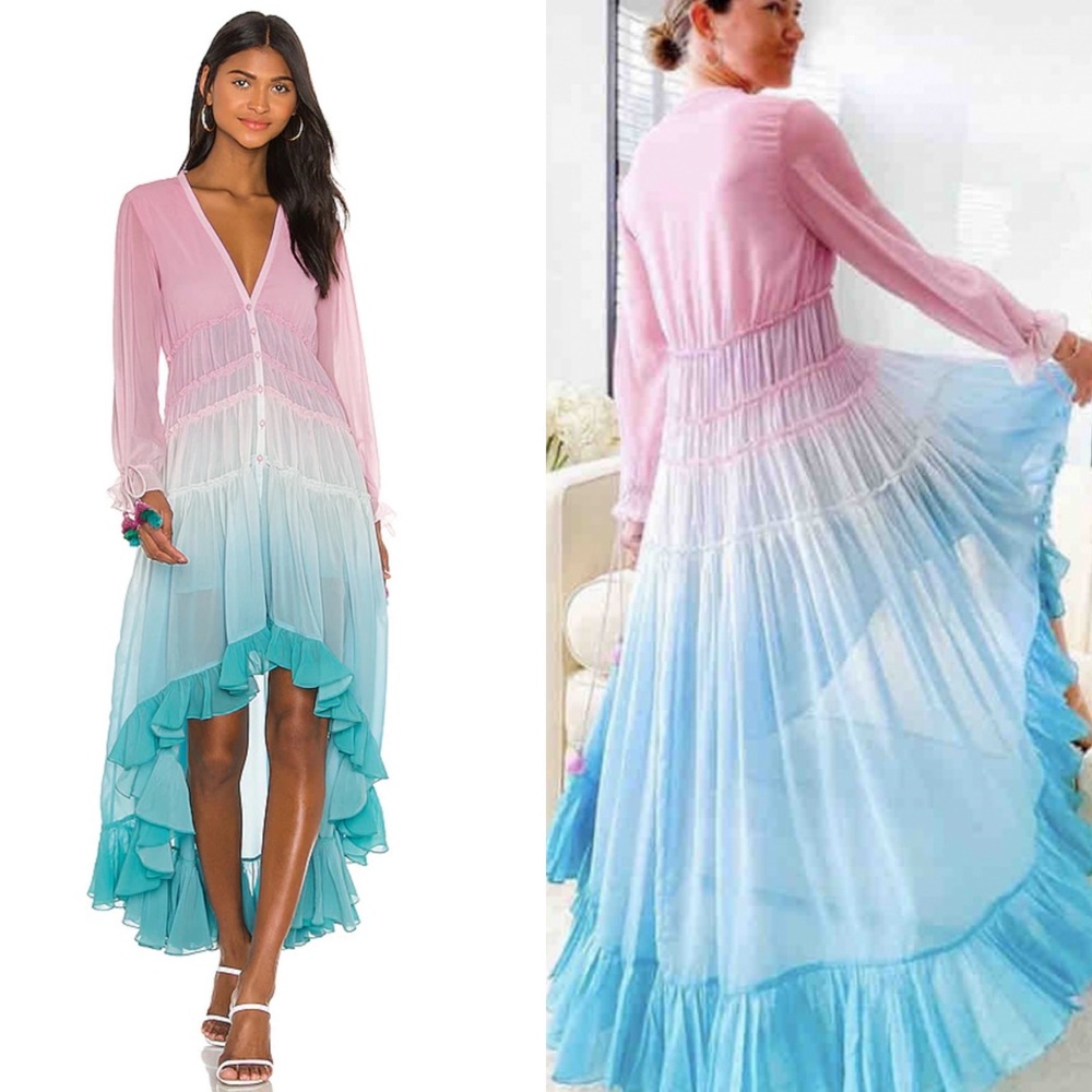 Rococo Sand Ciel hi low pink blue ombré maxi dress size XS NEW!